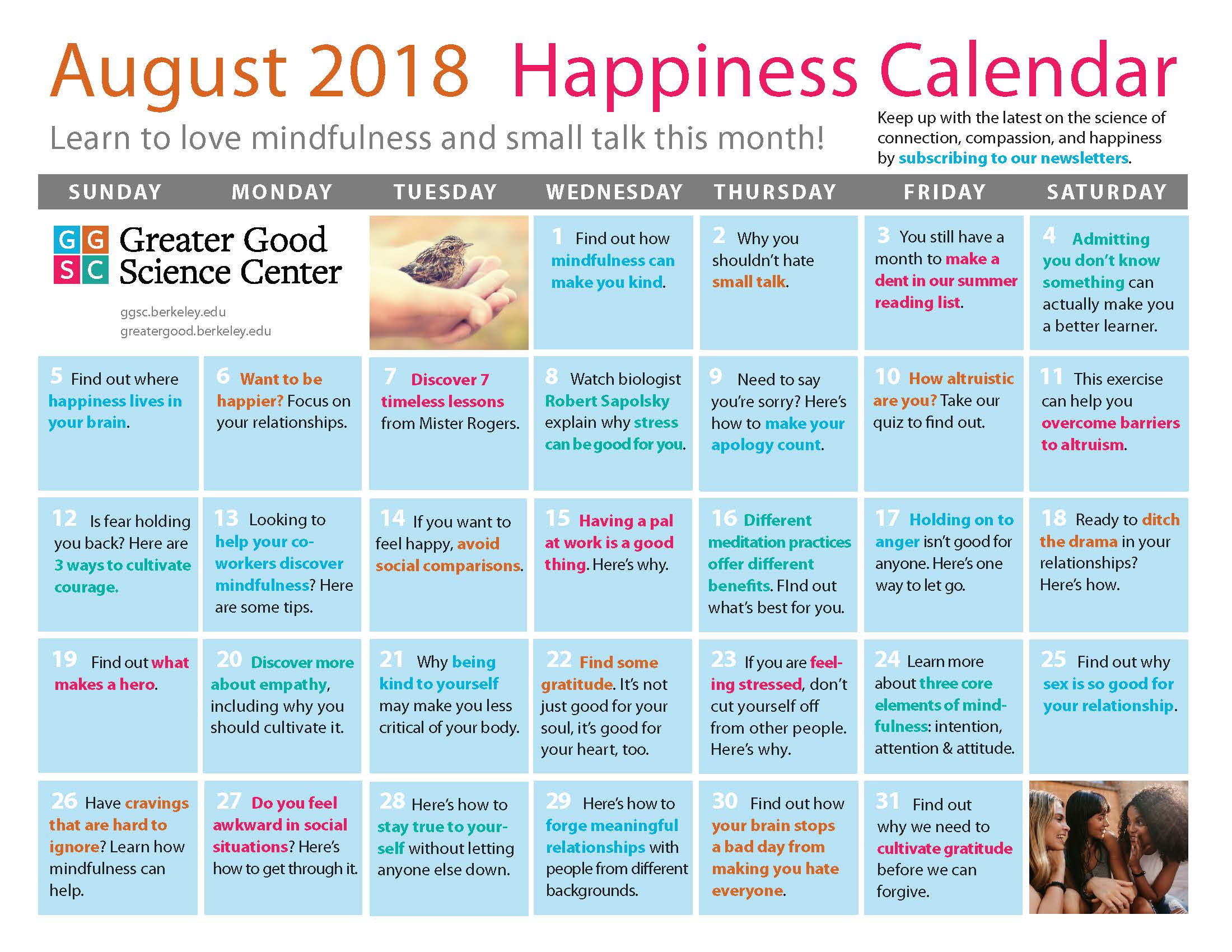 August Happiness Calendar